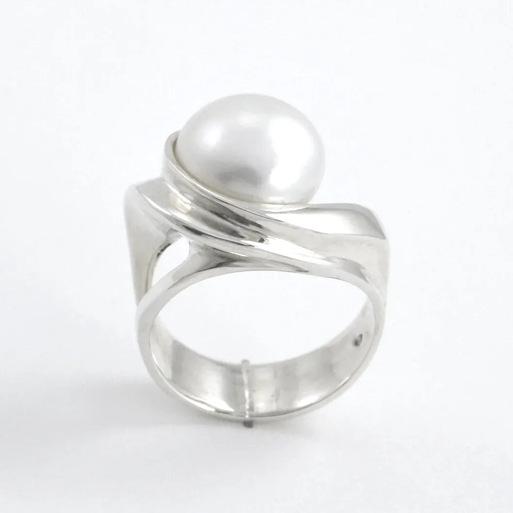 Sterling Silver Pearl Wave Ring by Sharon Teaman — view 1