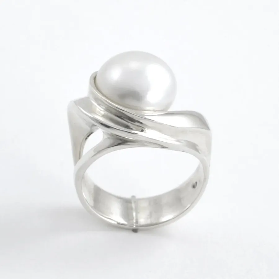 Sterling Silver Pearl Wave Ring by Sharon Teaman