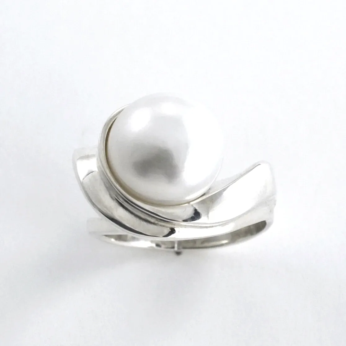 Sterling Silver Pearl Wave Ring by Sharon Teaman — view 2