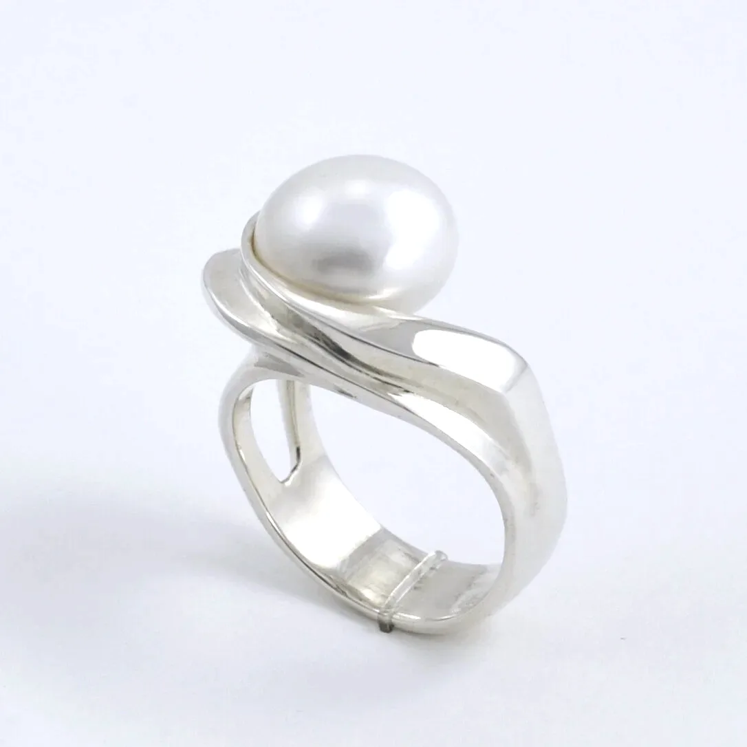 Sterling Silver Pearl Wave Ring by Sharon Teaman — view 3