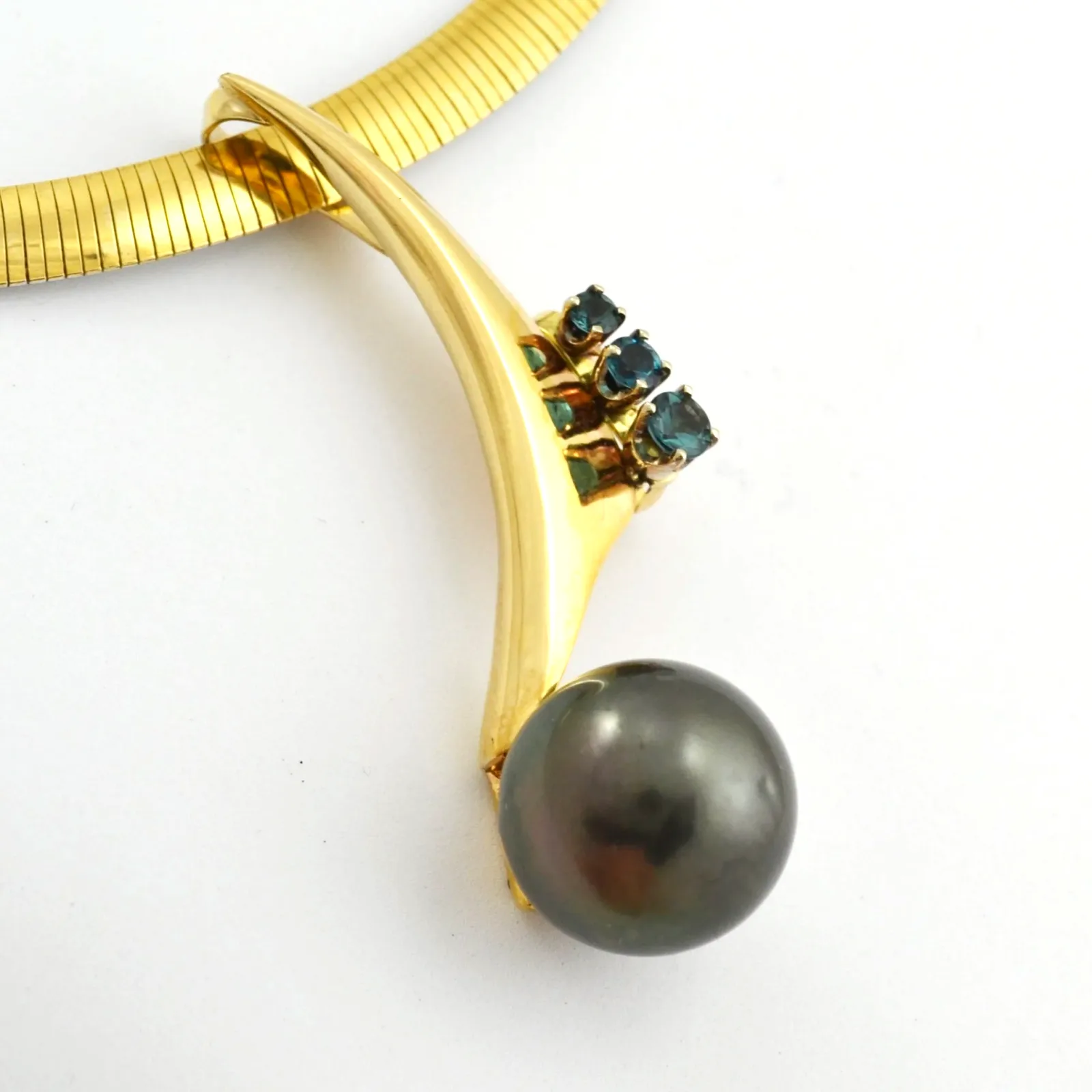 Tahitian (Teal Blush) 16.28mm Pearl Pendant with graduated Teal Tourmalines by Sharon Teaman — view 2