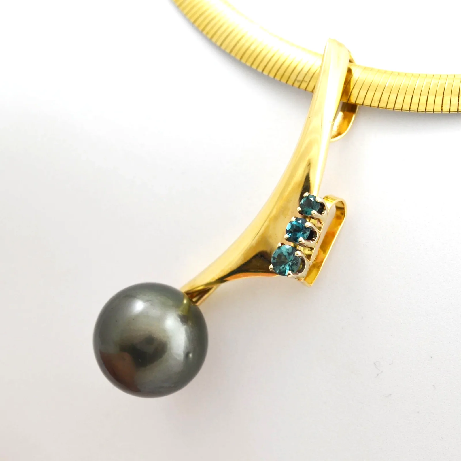 Tahitian (Teal Blush) 16.28mm Pearl Pendant with graduated Teal Tourmalines by Sharon Teaman — view 3