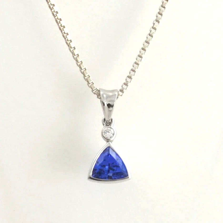 Trillion Tanzanite Pendant with Diamond Accent in 14K white gold by Sharon Teaman — view 1