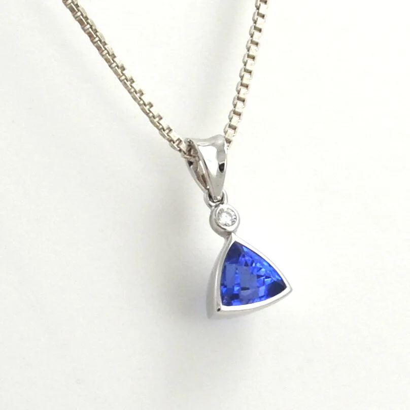 Trillion Tanzanite Pendant with Diamond Accent in 14K white gold by Sharon Teaman — view 2