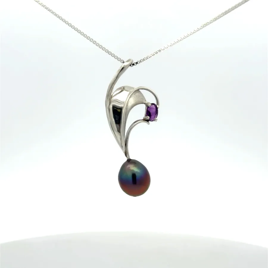 Two-Tone Freshwater Aubergine and Amethyst Pendant by Sharon Teaman