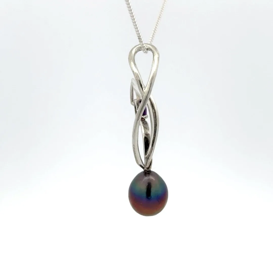 Two-Tone Freshwater Aubergine and Amethyst Pendant by Sharon Teaman — view 2