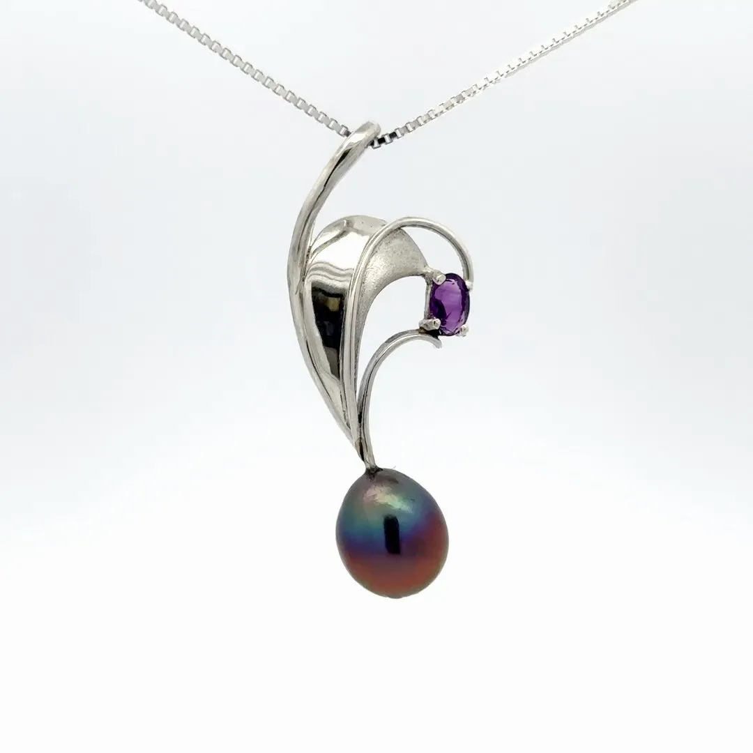 Two-Tone Freshwater Aubergine and Amethyst Pendant by Sharon Teaman — view 3
