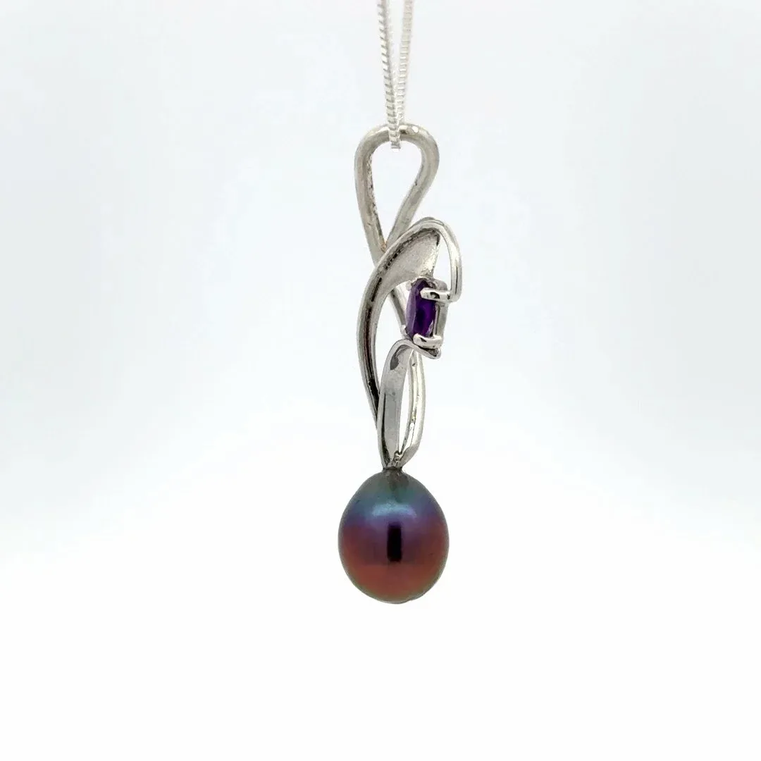 Two-Tone Freshwater Aubergine and Amethyst Pendant by Sharon Teaman — view 4