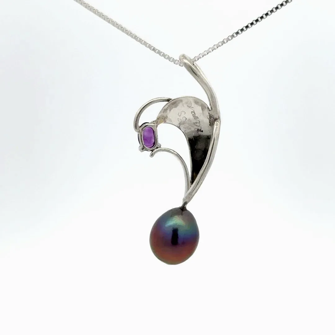 Two-Tone Freshwater Aubergine and Amethyst Pendant by Sharon Teaman — view 6