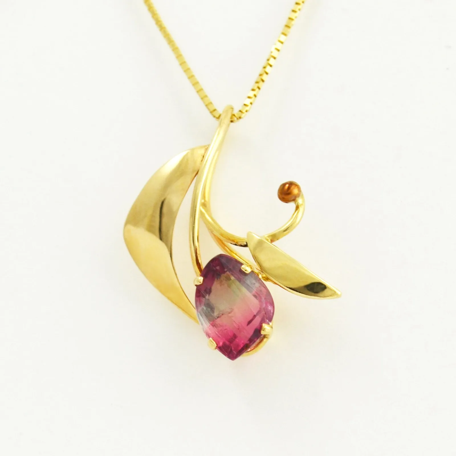Watermelon Tourmaline Drunken Marquise Pendant by Sharon Teaman — view 1