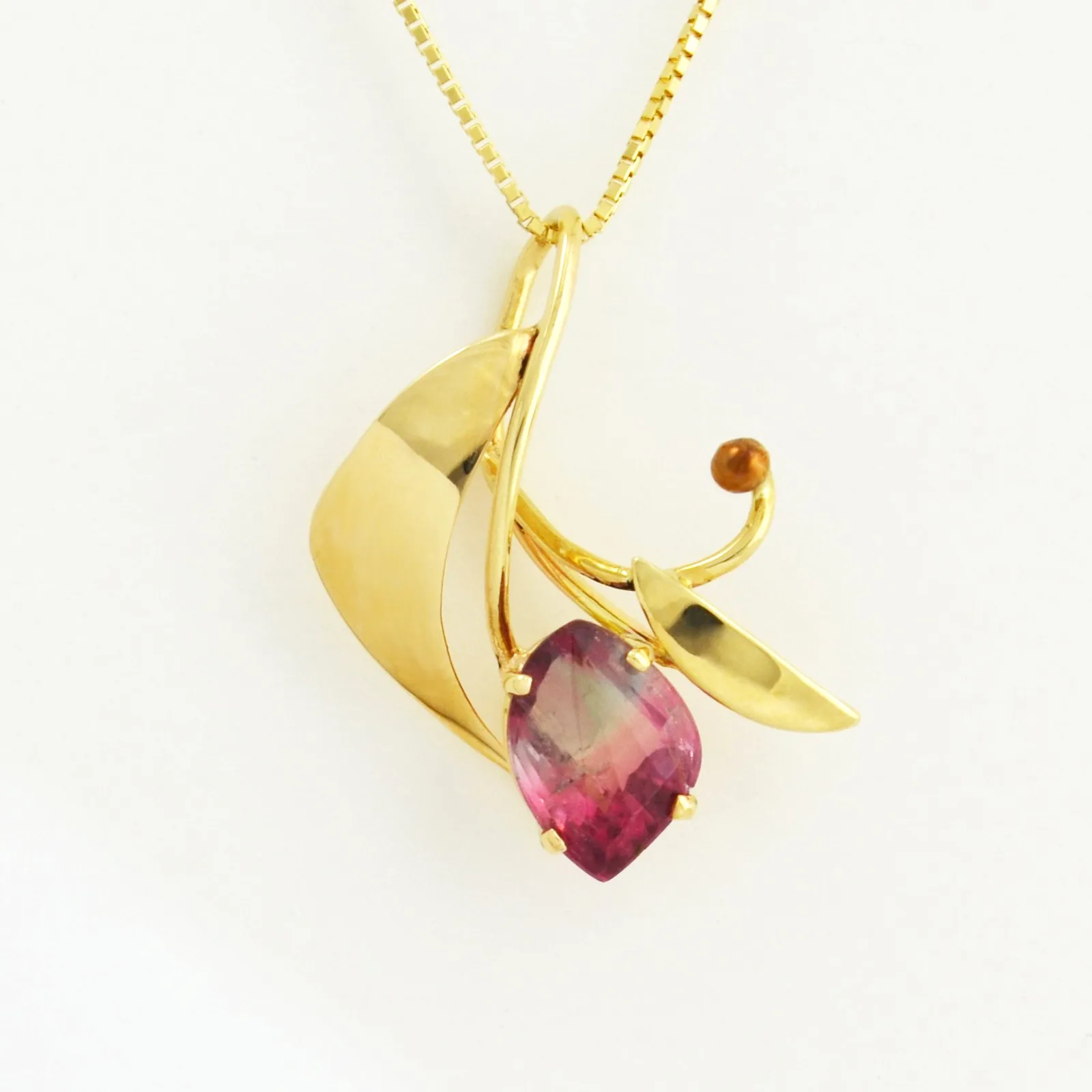 Watermelon Tourmaline Drunken Marquise Pendant by Sharon Teaman — view 2