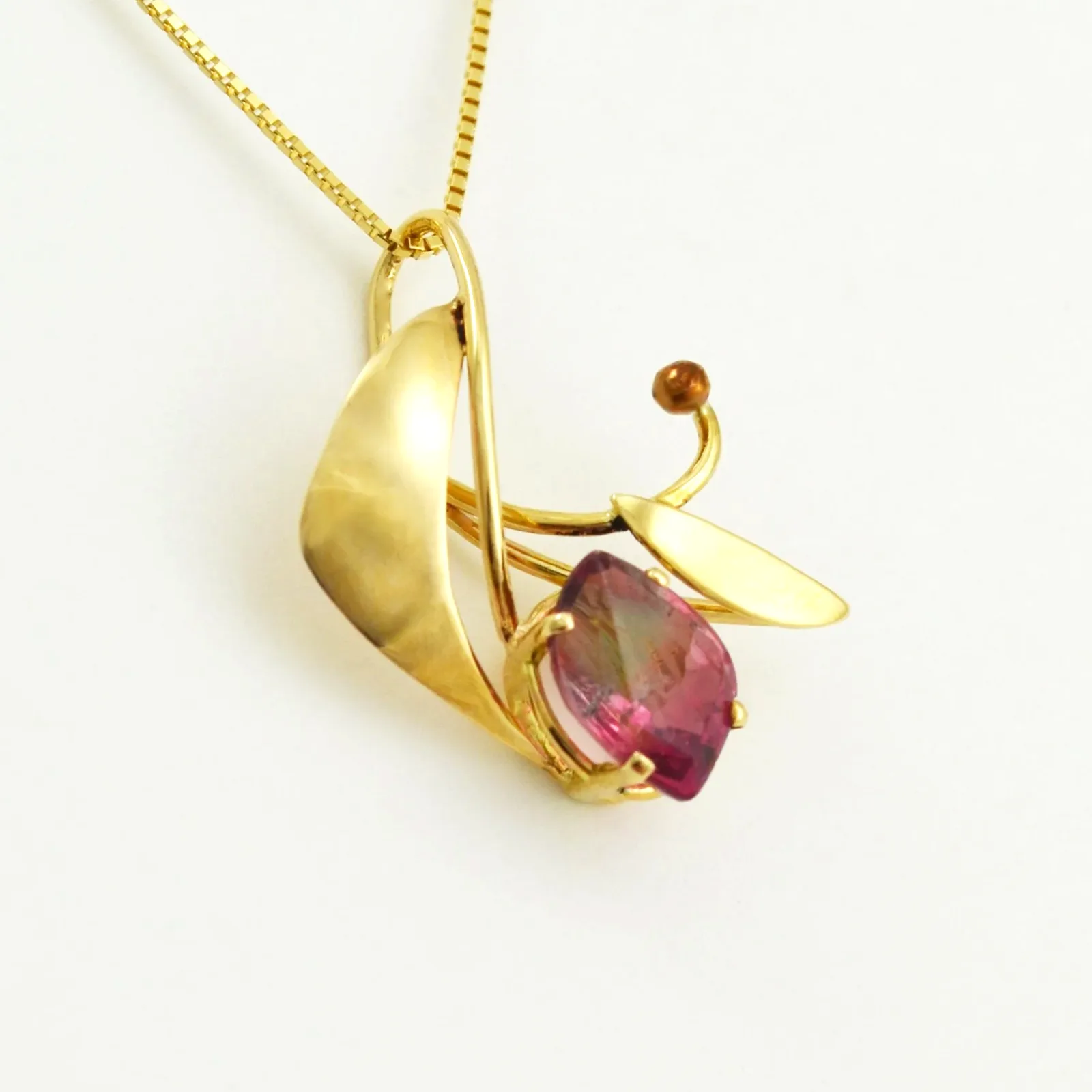 Watermelon Tourmaline Drunken Marquise Pendant by Sharon Teaman — view 3