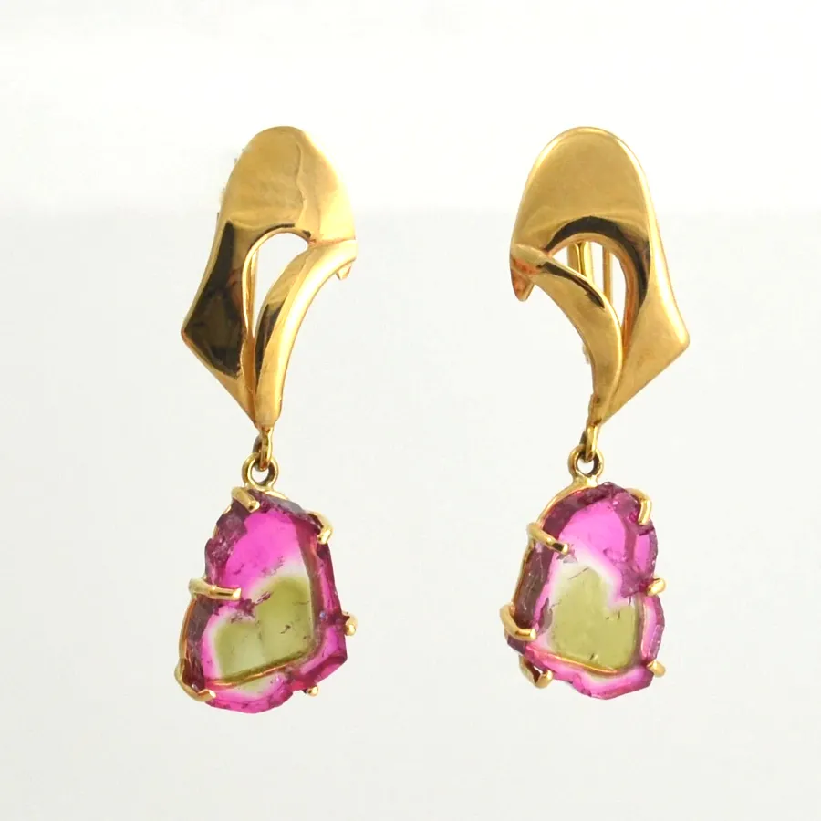 Watermelon Tourmaline Slices Earrings by Sharon Teaman