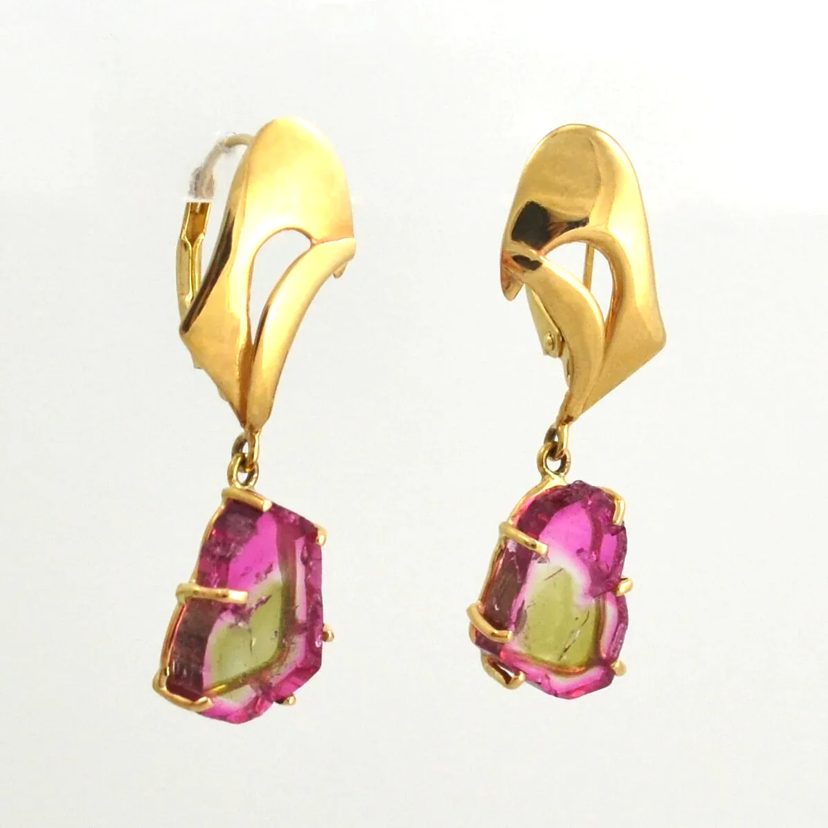 Watermelon Tourmaline Slices Earrings by Sharon Teaman — view 2