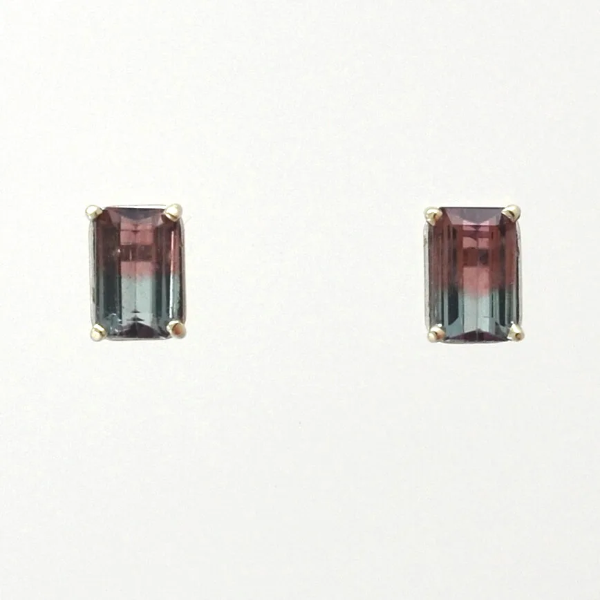 Watermelon Tourmaline Studs 14k White( (RARE Bi-Color Pastel Green & Pink color) by Sharon Teaman — view 1