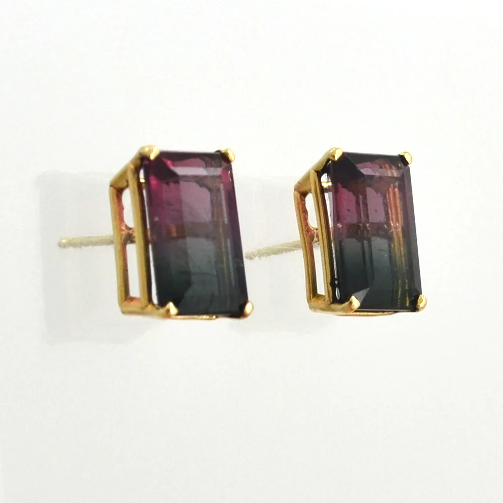 Watermelon Tourmaline Studs - Rare Size 8.42 carats Total weight by Sharon Teaman — view 2