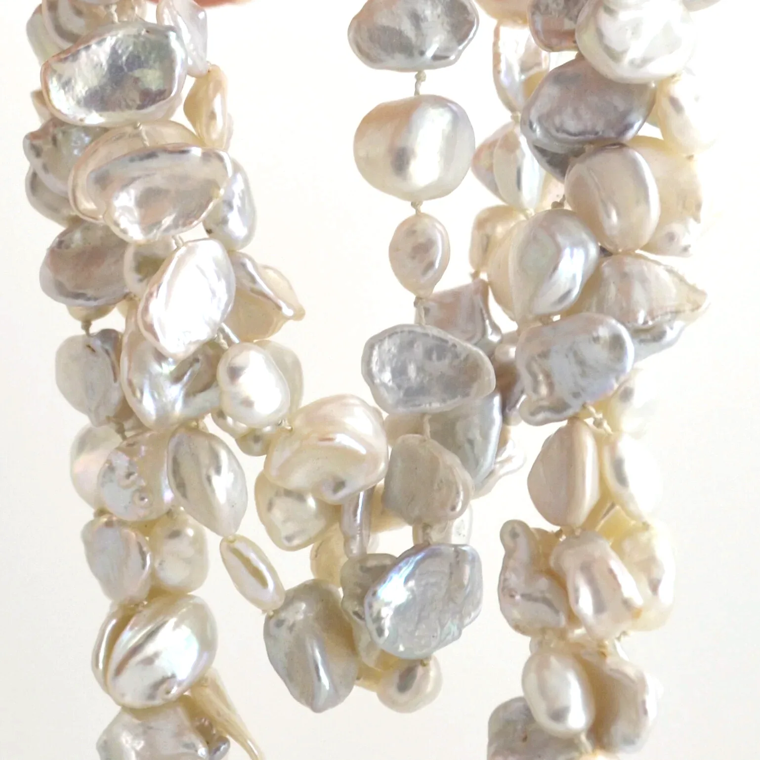 White Freshwater Keshi Pearls Super High Lustre in shimmering Silvery White by Sharon Teaman — view 1