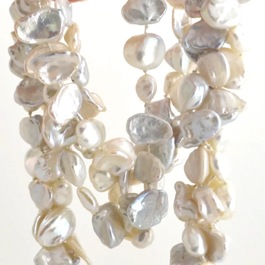 White Freshwater Keshi Pearls Super High Lustre in shimmering Silvery White by Sharon Teaman